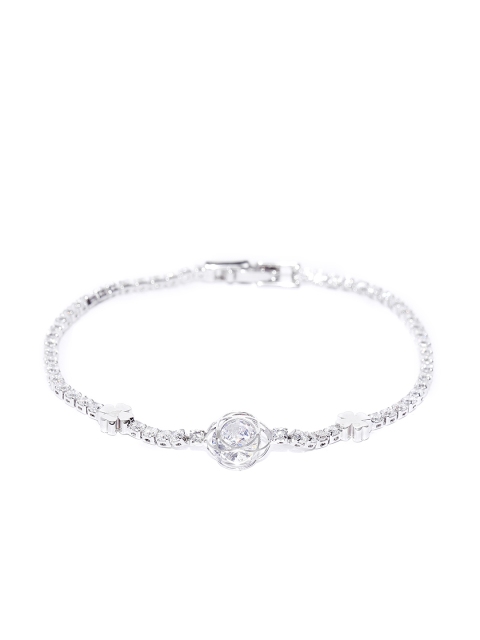 

Carlton London Silver-Toned Rhodium-Plated CZ Stone-Studded Link Bracelet