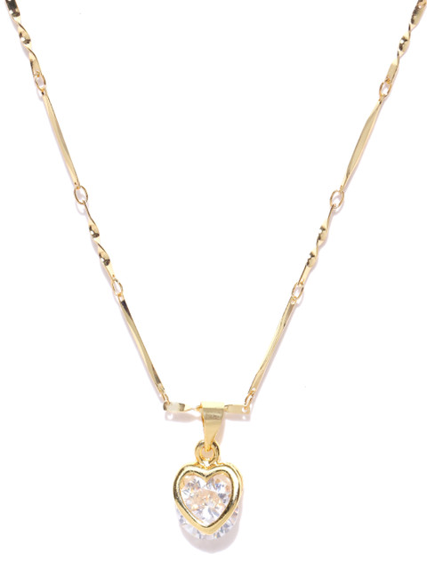 

Carlton London Gold-Plated CZ-Studded Heart-Shaped Pendant with Chain