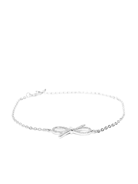 

Carlton London Silver-Toned Rhodium-Plated CZ Stone-Studded Link Bracelet