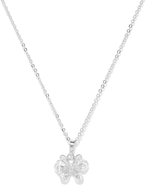 

Carlton London Silver-Toned Rhodium-Plated CZ-Studded Butterfly-Shaped Pendant with Chain