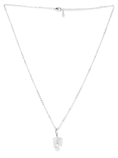 

Carlton London Silver-Toned Rhodium-Plated CZ-Studded Pendant with Chain