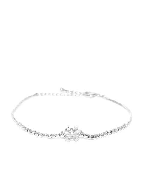 

Carlton London Silver-Toned Rhodium-Plated CZ Stone-Studded Link Bracelet