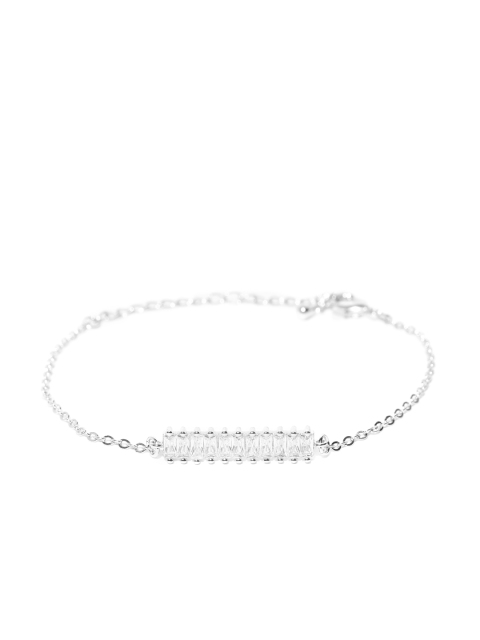 

Carlton London Silver-Toned Rhodium-Plated CZ Studded Link Bracelet