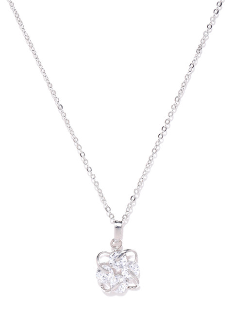 

Carlton London Silver-Toned Rhodium-Plated CZ Studded Contemporary Pendant with Chain