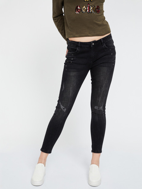 

Ginger by Lifestyle Women Black Straight Fit Low-Rise Low Distress Jeans