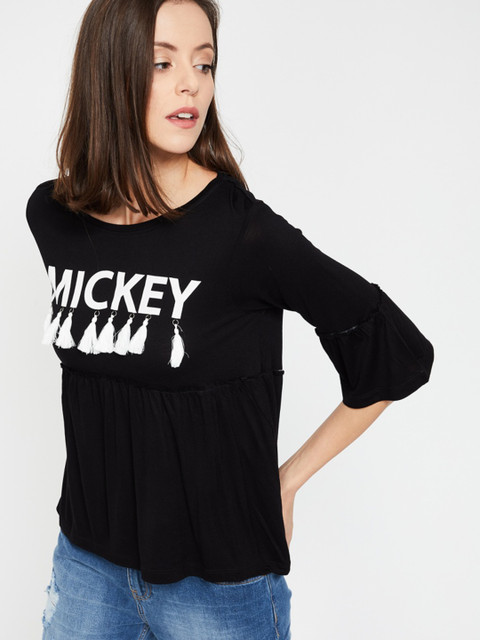 

Ginger by Lifestyle Women Black Printed Round Neck T-shirt