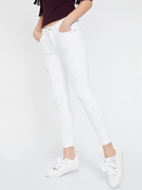 

Ginger by Lifestyle Women White Straight Fit Low-Rise Mildly Distressed Jeans