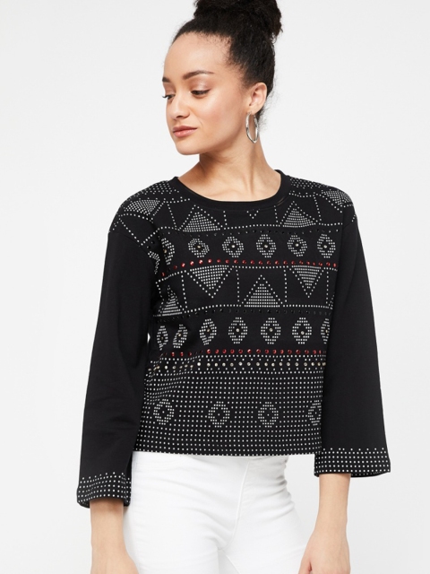 

Ginger by Lifestyle Women Black Printed Pure Cotton Top
