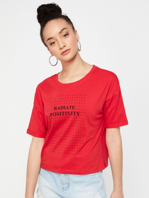 

Ginger by Lifestyle Women Red Printed Round Neck T-shirt