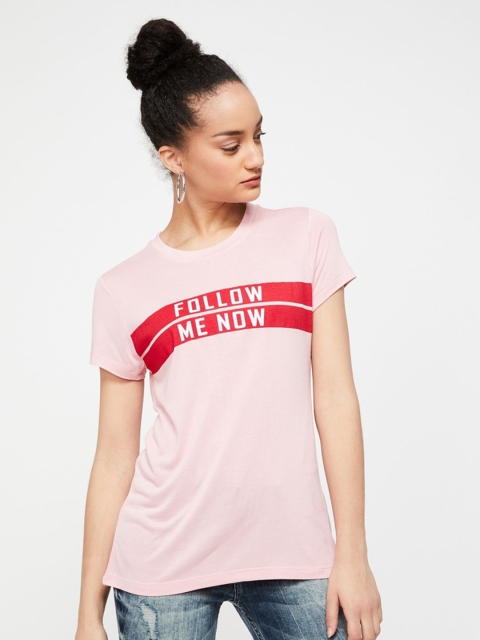 

Ginger by Lifestyle Women Pink Printed Round Neck T-shirt