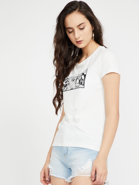 

Ginger by Lifestyle Women Off-White Printed Round Neck T-shirt