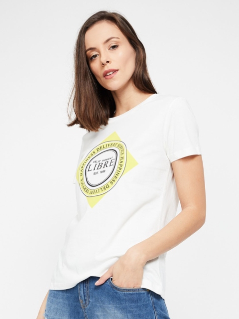 

Ginger by Lifestyle Women White Printed Round Neck T-shirt