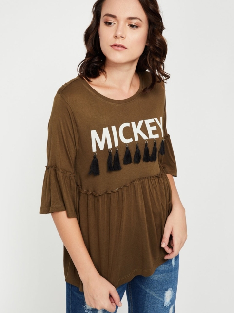 

Ginger by Lifestyle Women Brown Printed Round Neck T-shirt
