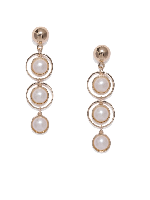 

ToniQ Gold-Toned & Off-White Teardrop Shaped Drop Earrings