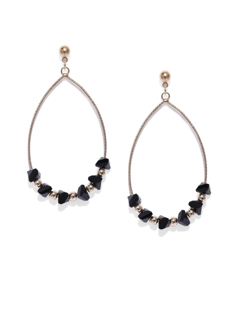 

ToniQ Black & Gold-Toned Teardrop Shaped Drop Earrings
