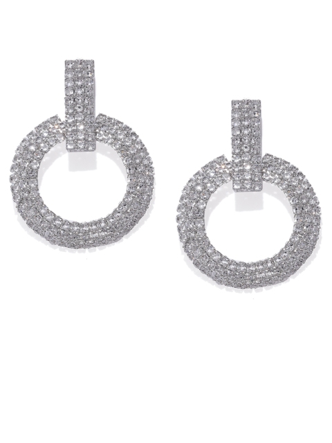 

ToniQ Silver-Toned Circular Drop Earrings