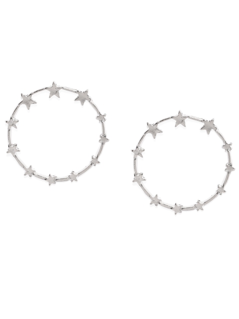 

ToniQ Silver-Toned Circular Drop Earrings