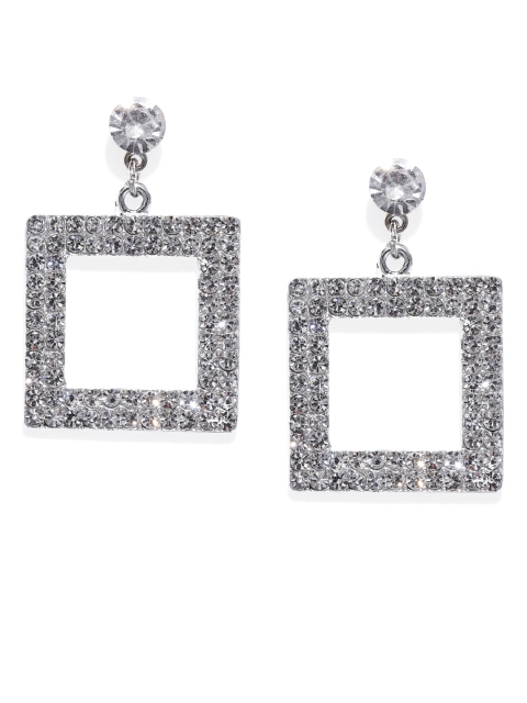 

ToniQ Silver-Toned Square Drop Earrings