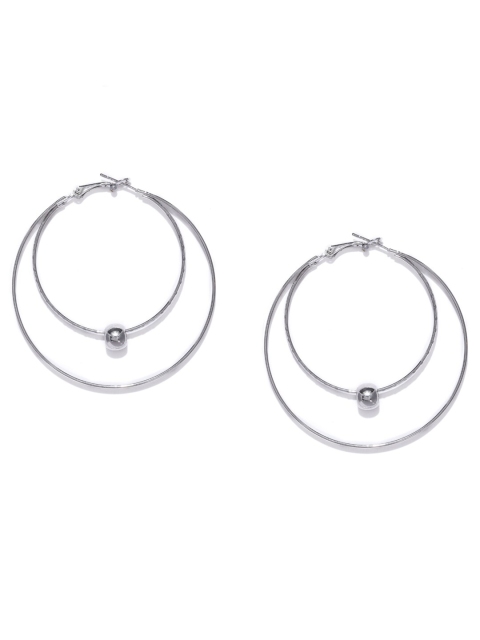 

ToniQ Silver-Toned Circular Hoop Earrings