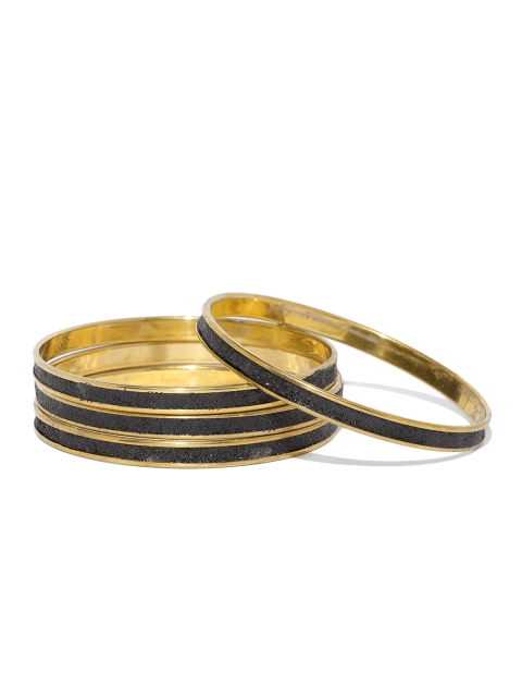 

ToniQ Set Of 4 Black & Gold-toned Bangles