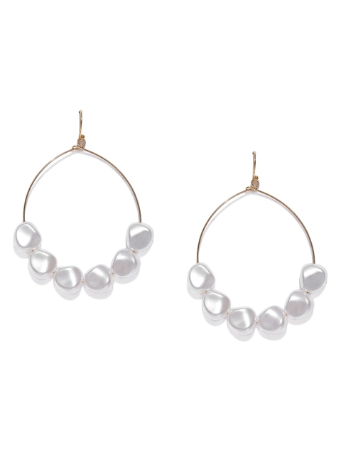

ToniQ Gold-Toned & White Circular Drop Earrings