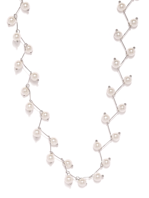 

ToniQ Silver-Toned & White Stone Studded Necklace