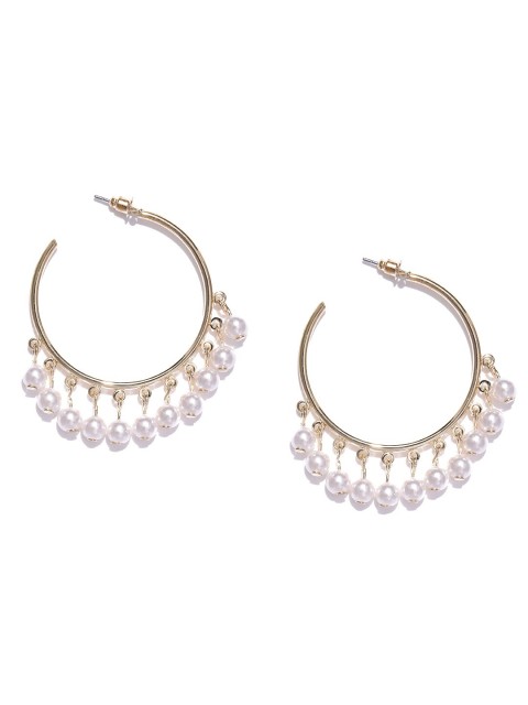 

ToniQ Gold-Toned & White Geometric Half Hoop Earrings