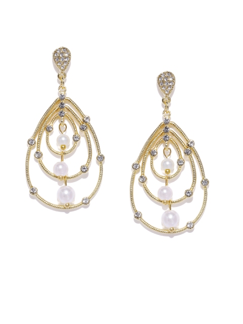 

ToniQ Gold-Toned Teardrop Shaped Embellished Drop Earrings