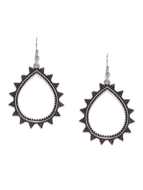 

ToniQ Silver-Toned Oxidised Teardrop Shaped Drop Earrings