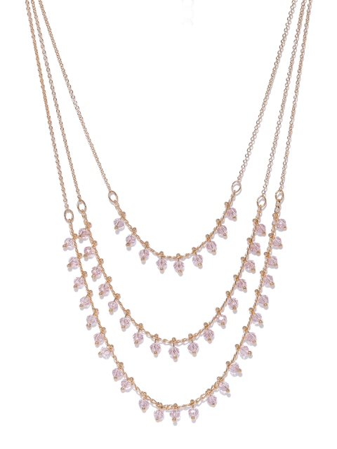 

ToniQ Gold-Toned & Pink Beaded Layered Necklace