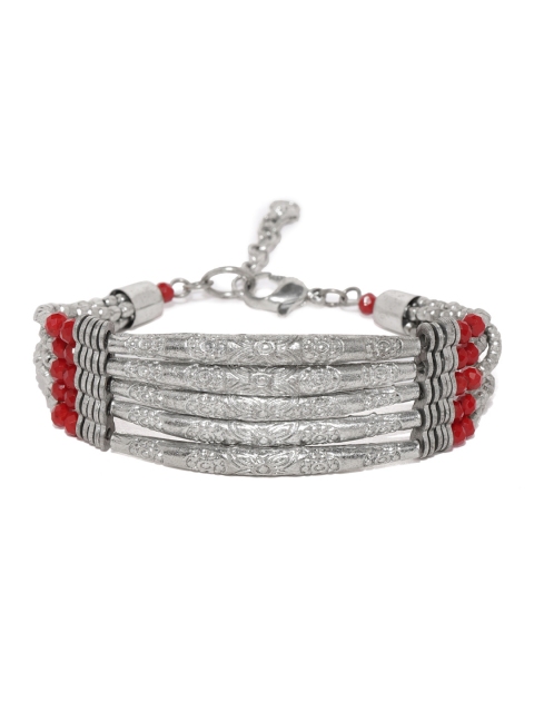 

ToniQ Silver-Toned & Maroon Bar Bracelet