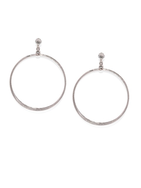 

ToniQ Silver-Toned Circular Drop Earrings