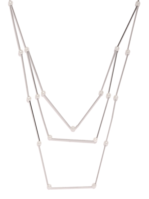 

ToniQ Silver-Toned Stone Studded Layered Necklace