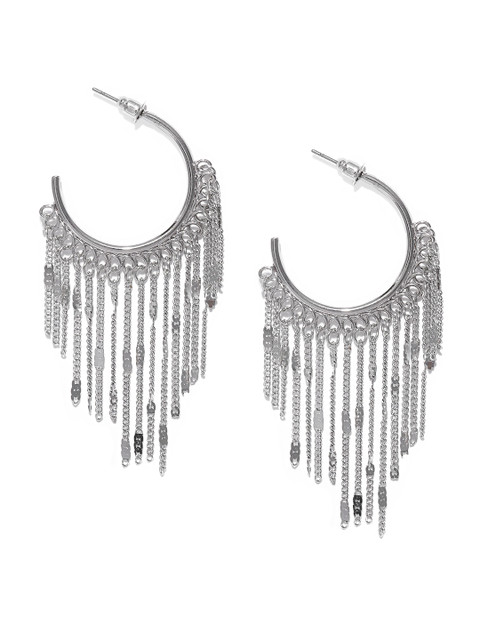 

ToniQ Silver-Toned Circular Half Hoop Earrings