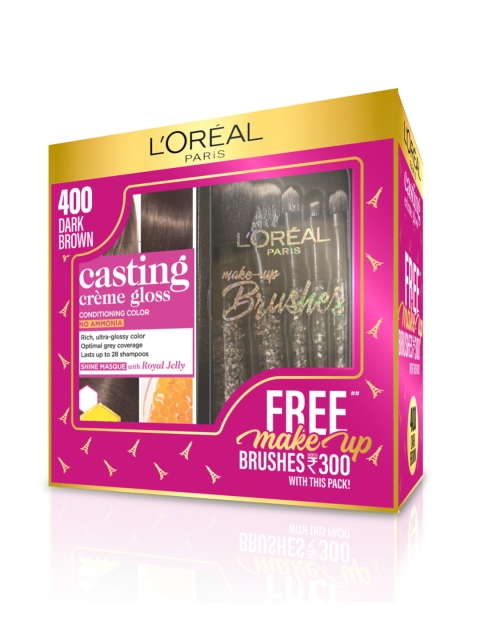 

L'Oreal Paris Casting Creme Gloss Hair Colour 400 Dark Brown With Makeup Brushes