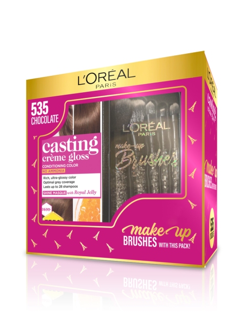 

LOreal Paris Casting Creme Gloss Hair Colour - 535 Chocolate With Free Makeup Brushes, Brown