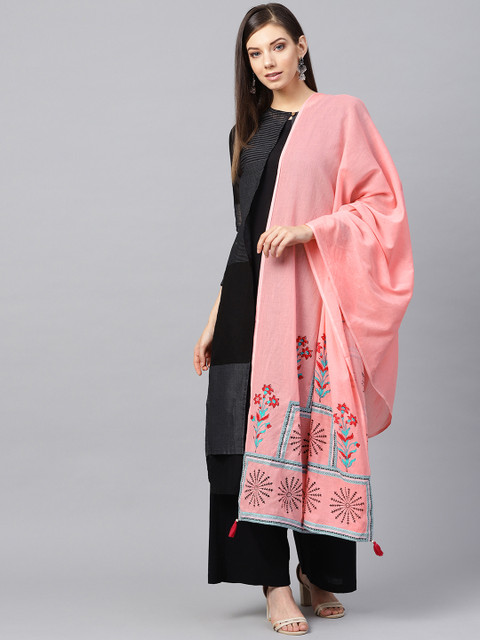 

Rain & Rainbow Pink & Blue Block Print Pure Cotton Dupatta