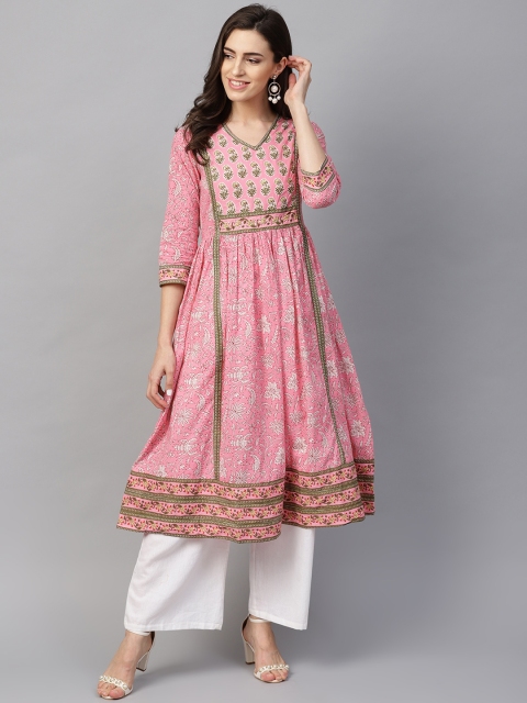 

Rain & Rainbow Women Pink Printed A-Line Kurta