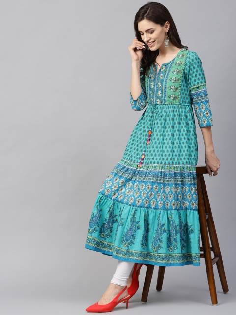 

Rain & Rainbow Women Blue Printed A-Line Kurta