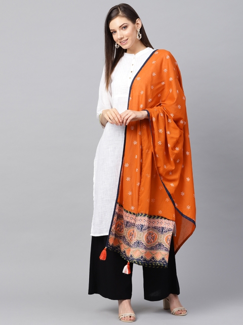 

Rain & Rainbow Rust Orange & White Block Print Dupatta