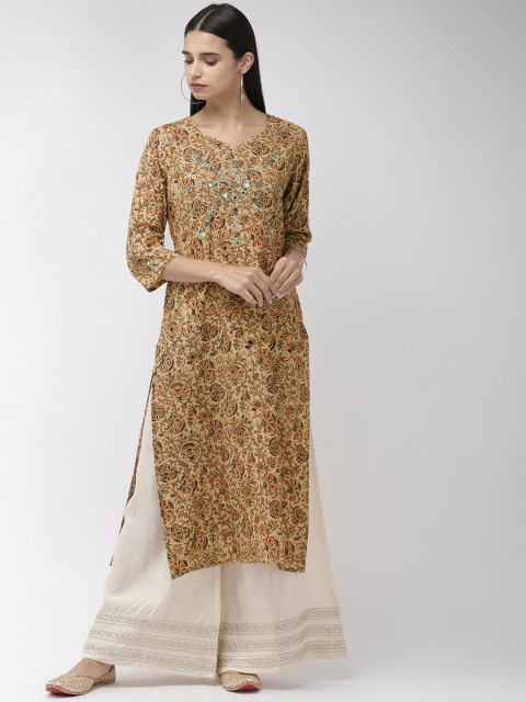 

FLAVIDO Women Beige Printed A-Line Kurta