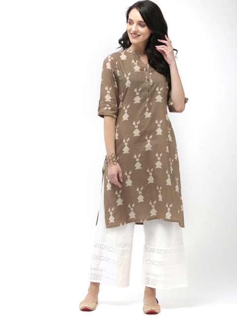 

FLAVIDO Women Brown & Beige Dyed Straight Kurta