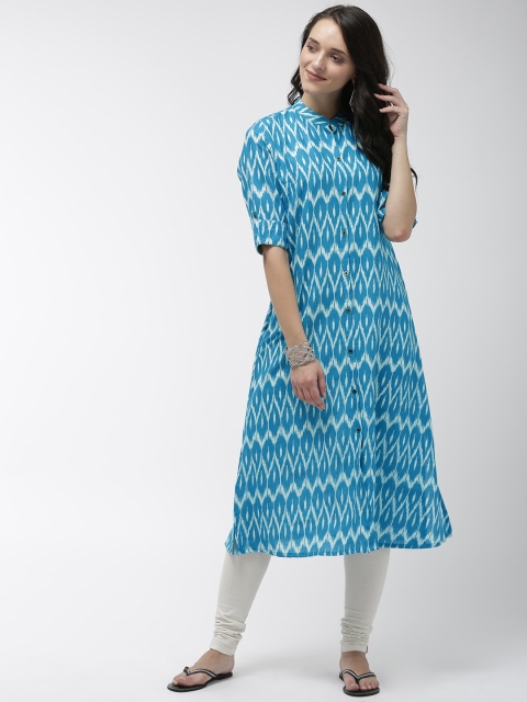 

FLAVIDO Women Blue & White Dyed A-Line Kurta