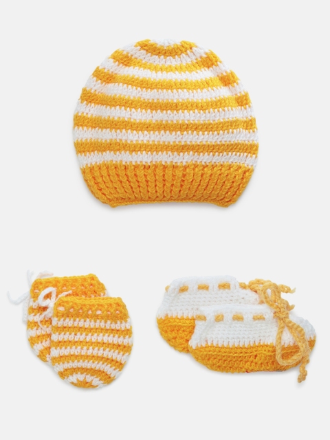 

Magic Needles Kids Set Of Handmade Woollen Cap & Booties, Yellow