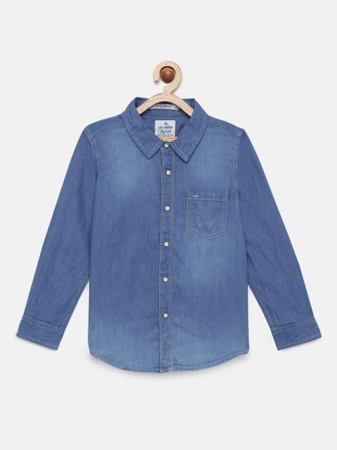 

Lee Cooper Boys Blue Regular Fit Solid Faded Chambray Casual Shirt