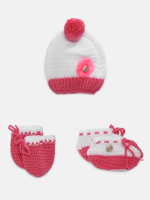 

Magic Needles Kids Set Of 3 Handmade Woollen Cap & Booties, White