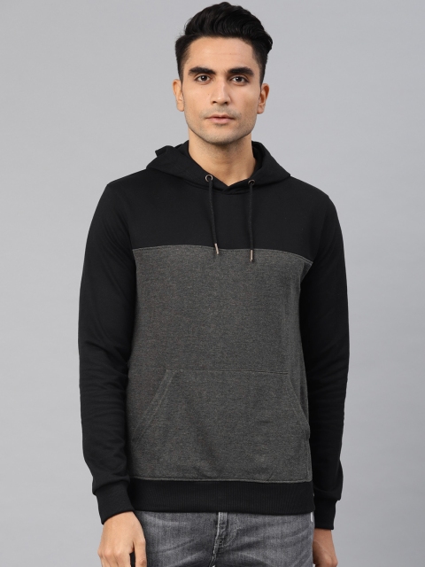 

Genius18 Men Black & Charcoal Grey Colourblocked Hooded Sweatshirt
