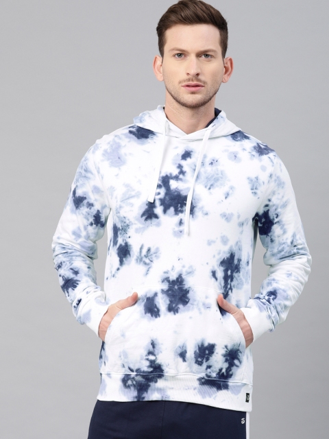 

Genius18 Men White & Navy Blue Printed Hooded Sweatshirt