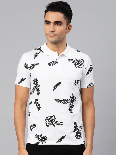 

Genius18 Men White Printed Polo Collar T-shirt