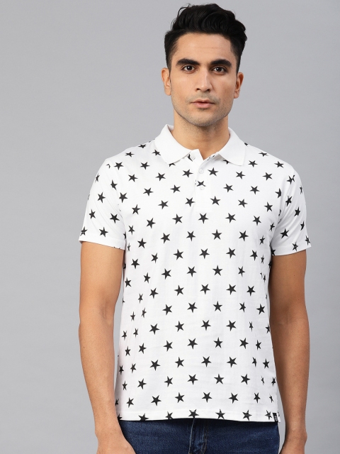 

Genius18 Men White Printed Polo Collar T-shirt